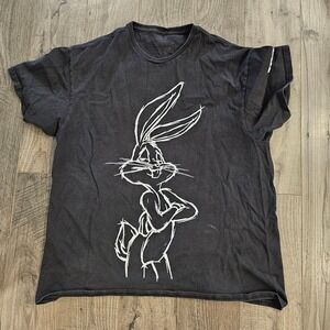 sz L Black T-Shirt Bugs Bunny Graphic Looney Tunes Tee Retro 90s Comfy WB